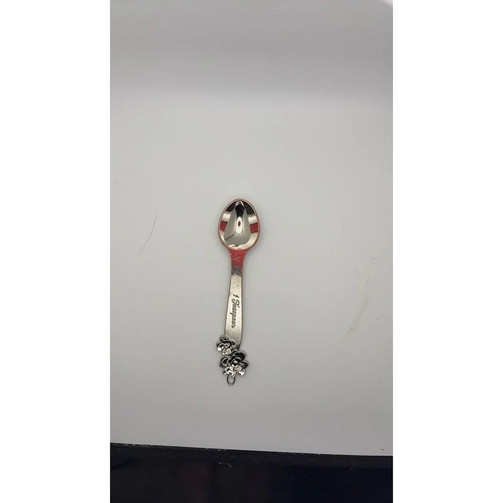 Vintage Silver Plated Floral Teaspoon Ornate Measuring Spoon Silver Kitchenware